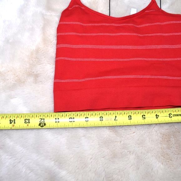 Womens Seamless Red and White Striped Spaghetti String Cropped Tank Top - Picture 11 of 11